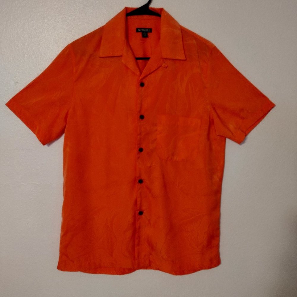 GEORGE - Beautiful floral print  button down shirt –Size 34 - 36 –Color Salmon.